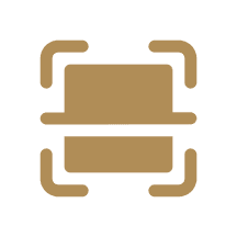 Scanning icon in gold on black background