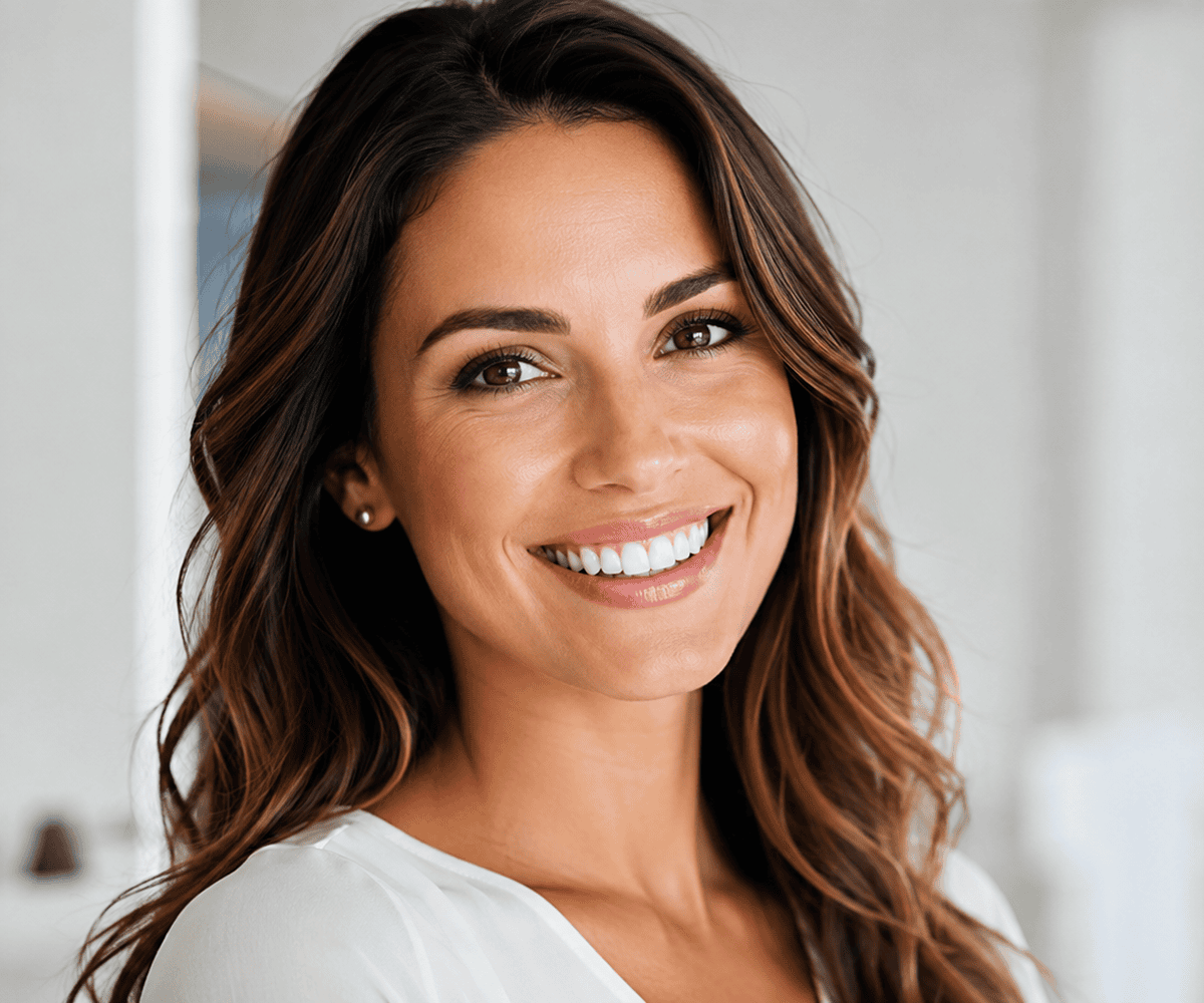 Smiling woman with long brown hair.